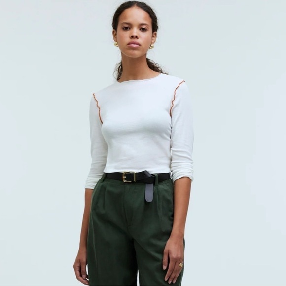 Madewell Contrast-Stitched Crewneck Crop Tee - Picture 1 of 7